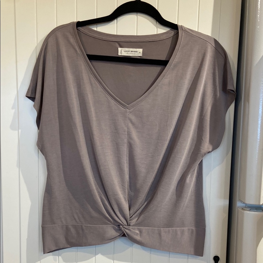 LUCKY BRAND dove grey softest jersey knit front knot t-shirt M